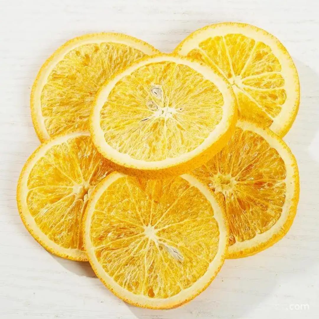 Crispy, Freeze-dried orange, with no added sugar.