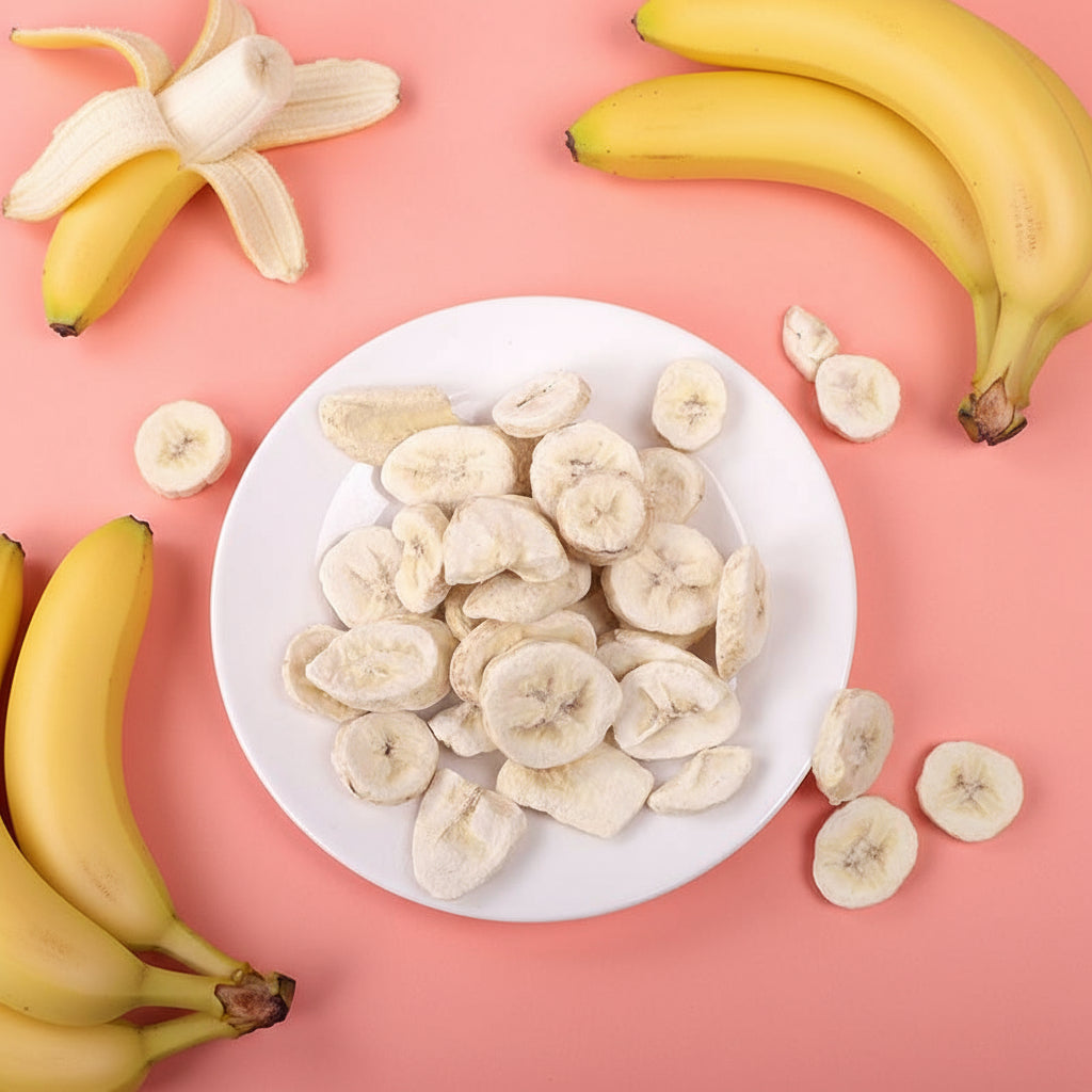 Crispy, Freeze-dried banana, with no added sugar.