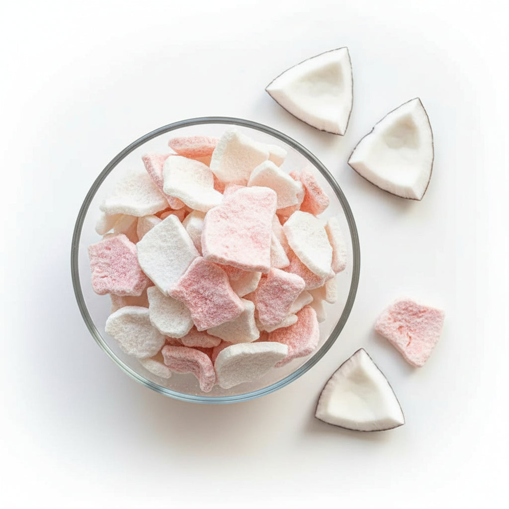 Crispy, Freeze-dried coconut, with no added sugar.