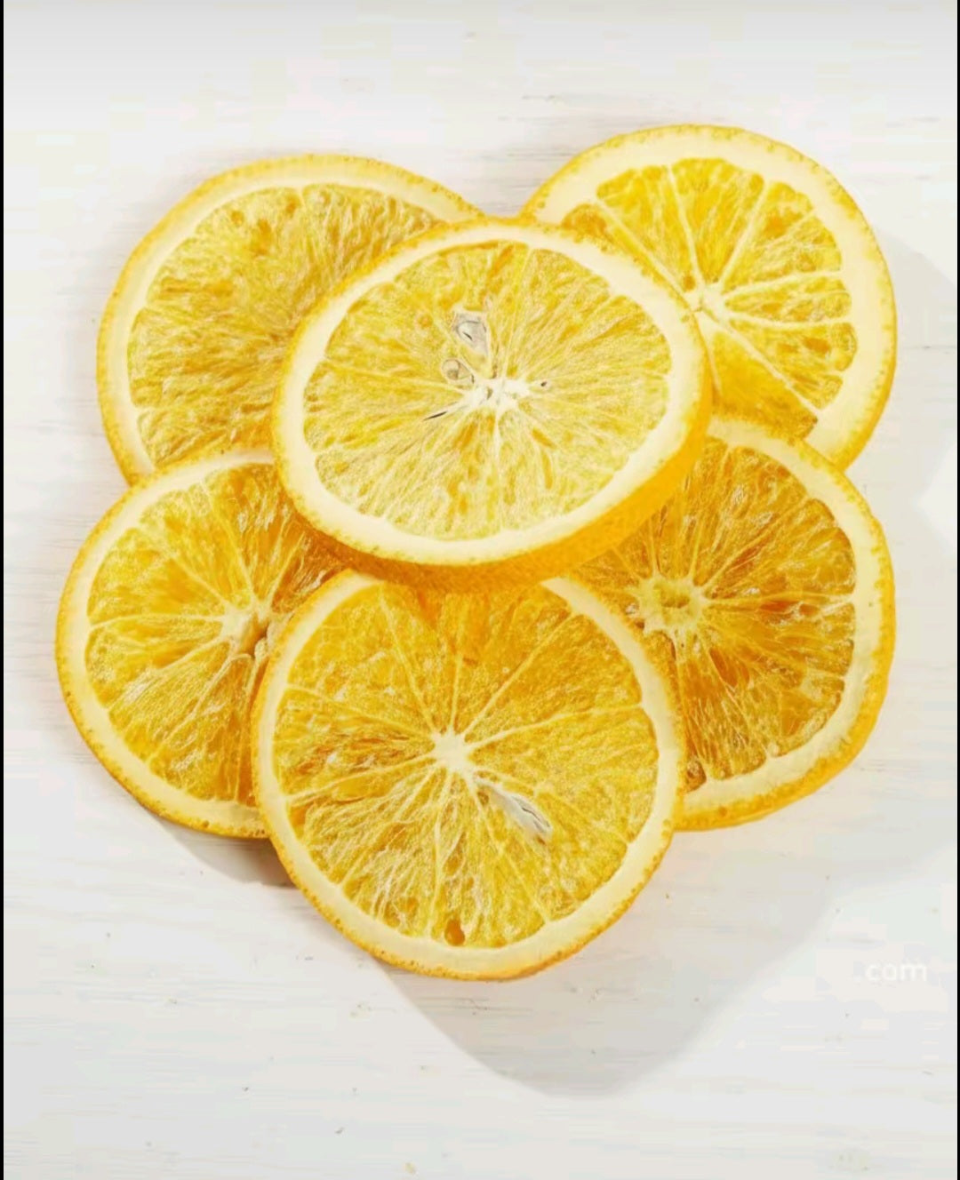 Crispy, Freeze-dried orange, with no added sugar.