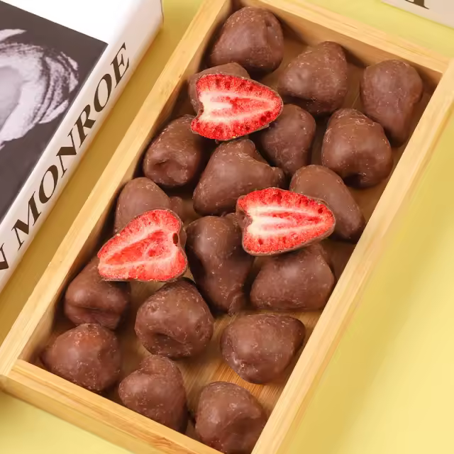 Crunchy freeze-dried strawberries with dipped chocolate