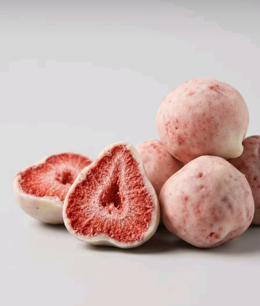 Crispy dried strawberries soaked with white chocolate