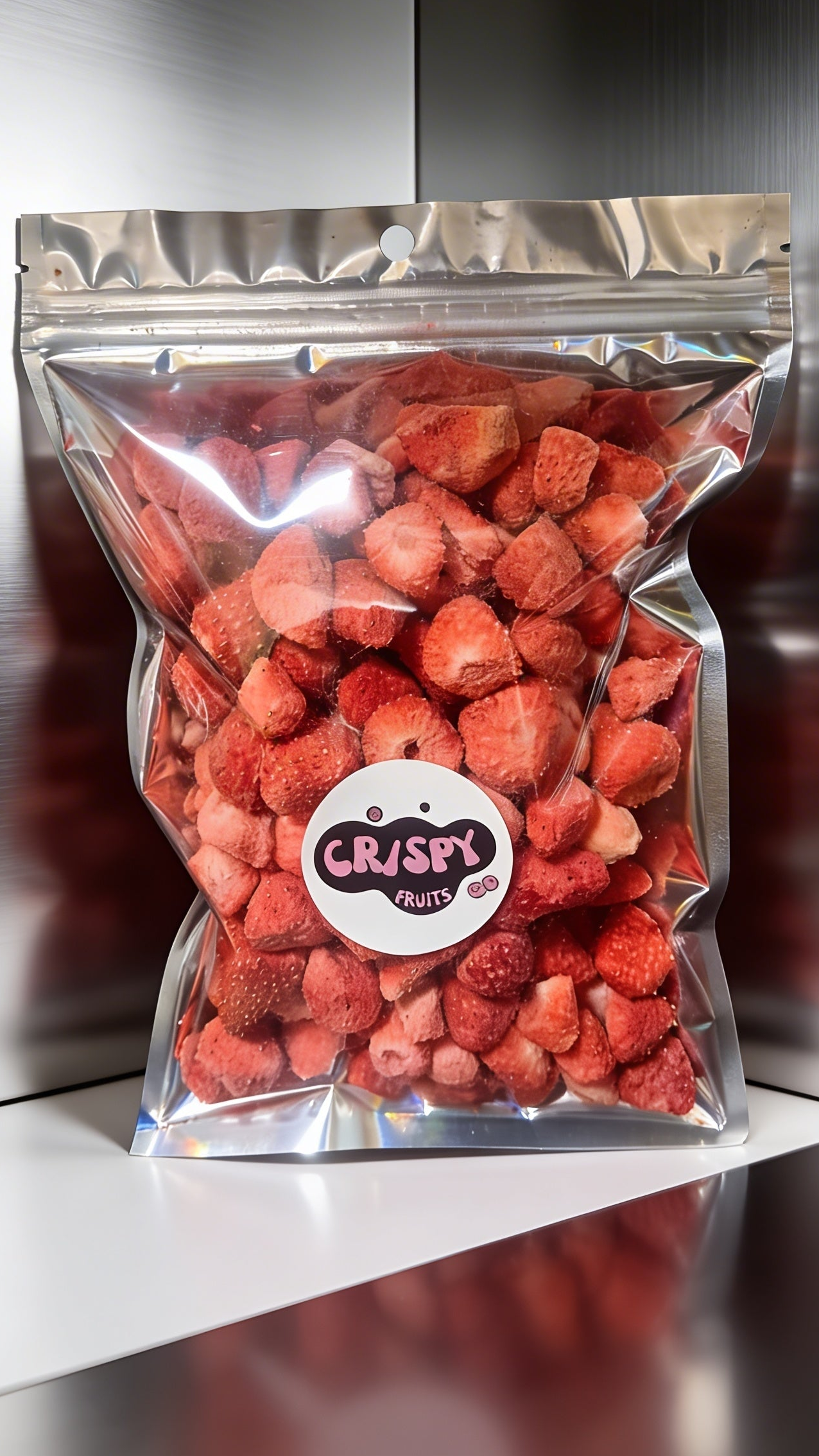 Crispy, freeze-dried strawberries, with no added sugar.