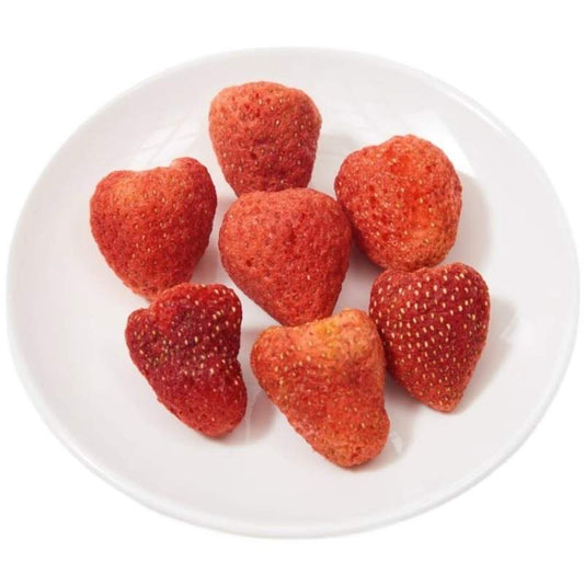 Crispy, Freeze-dried strawberries, with added sugar.