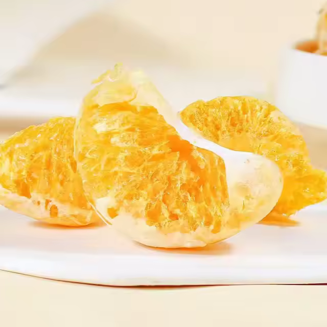 Crispy, Freeze-dried clementine, with no added sugar.